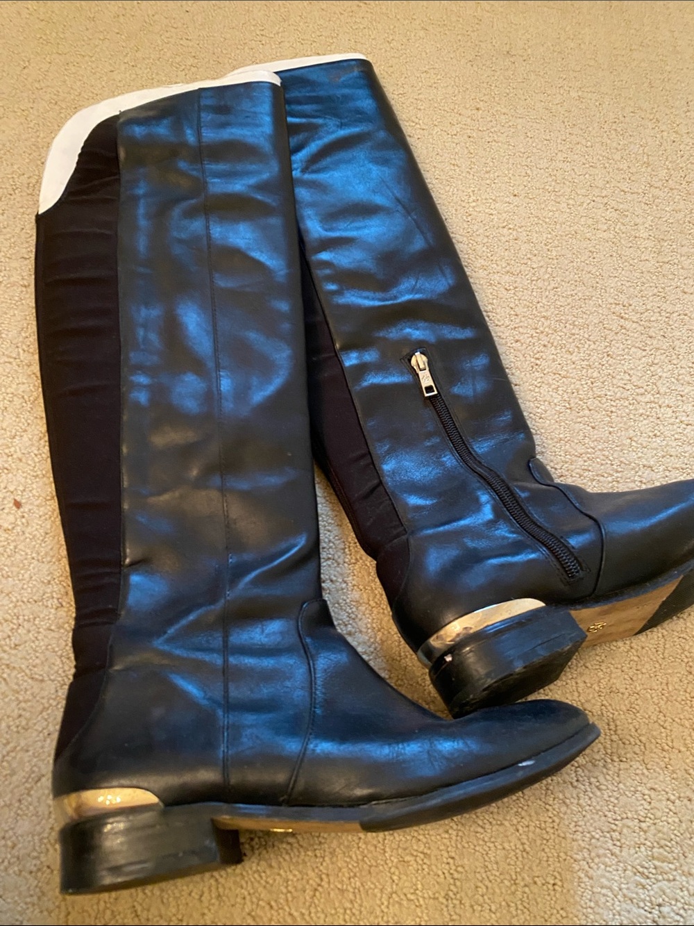 Ann Taylor Factory Black Over-the-Knee Riding Boots with Gold Heel Accent - Picture 2 of 4